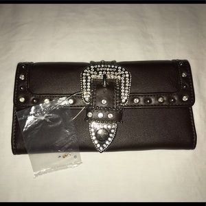 Brown wallet with rhinestone buckle
